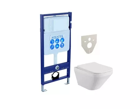 Подвесной унитаз с инсталляцией Aquatek Лира SET AQUATEK ЛИРА безободковый, с крышкой микролифт, белый