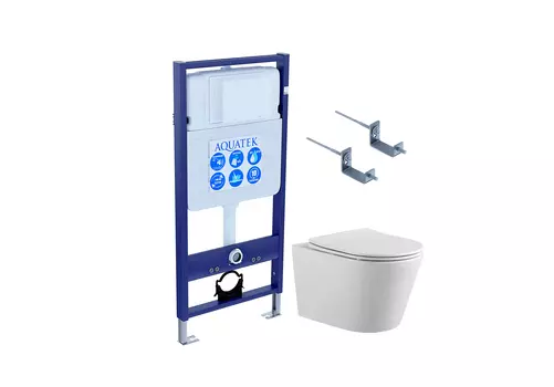 Подвесной унитаз с инсталляцией Aquatek Вега Set AQUATEK ВЕГА-KKI2 безободковый, с крышкой микролифт, белый