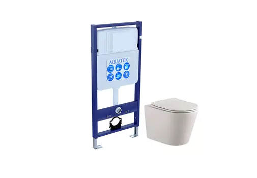 Подвесной унитаз с инсталляцией Aquatek Вега Set AQUATEK ВЕГА безободковый, с крышкой микролифт, белый