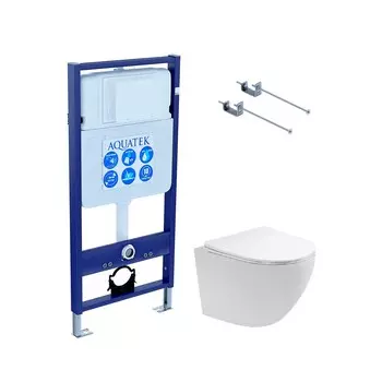 Подвесной унитаз с инсталляцией Aquatek Европа SET AQUATEK ЕВРОПА T-KKI1 безободковый, крышка с микролифтом, белый, без кнопки