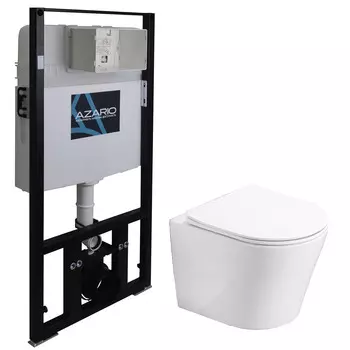 Подвесной унитаз с инсталляцией Azario Atrio AZ-8010-1000+AZ-2330 безободковый, с крышкой микролифт, белый