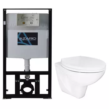 Подвесной унитаз с инсталляцией Azario AZ-8010-1000+PR1100N безободковый, с крышкой микролифт, белый
