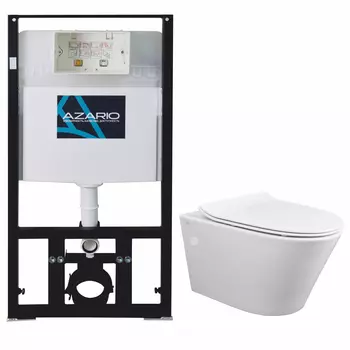 Подвесной унитаз с инсталляцией Azario AZ-8010-1000+CR1100NR безободковый, с крышкой микролифт, белый