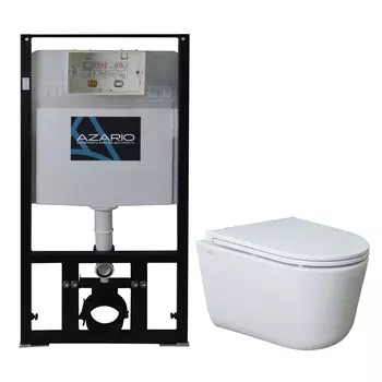 Подвесной унитаз с инсталляцией Azario AZ-8010-1000+LY1100R безободковый, с крышкой микролифт, белый