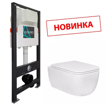 Подвесной унитаз с инсталляцией Azario Flavia AZ-501A+AZ-0076 UQ1 безободковый, с крышкой микролифт и смывом торнадо, белый