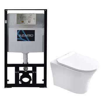 Подвесной унитаз с инсталляцией Azario Fretta Round AZ-8010-1000+AZ-2617E безободковый, с крышкой микролифт, белый