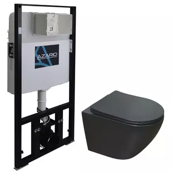 Подвесной унитаз с инсталляцией Azario Gloria AZ-8010-1000+AZ-2003MB безободковый, с крышкой микролифт, черный матовый
