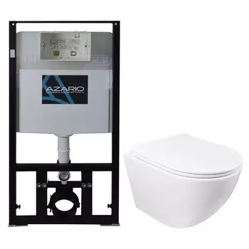 Подвесной унитаз с инсталляцией Azario Grado AZ-8010-1000+AZ-0046 SP безободковый, с крышкой микролифт, белый