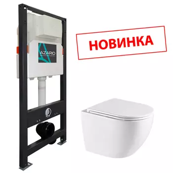 Подвесной унитаз с инсталляцией Azario Navio AZ-501A+AZ-0074 безободковый, с крышкой микролифт, белый
