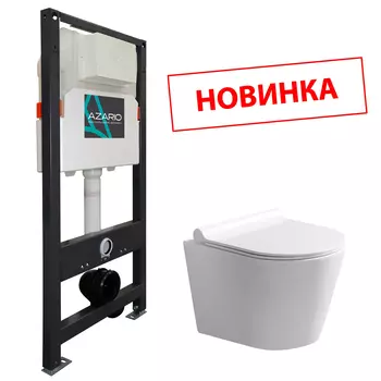 Подвесной унитаз с инсталляцией Azario Nova AZ-501A+AZ-2217 безободковый, с крышкой микролифт, белый