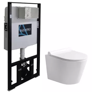 Подвесной унитаз с инсталляцией Azario Nova AZ-8010-1000+AZ-2217 безободковый, с крышкой микролифт, белый