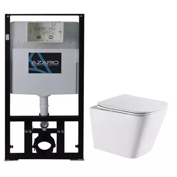 Подвесной унитаз с инсталляцией Azario Teramo AZ-8010-1000+AZ-0052-UQ безободковый, с крышкой микролифт, белый