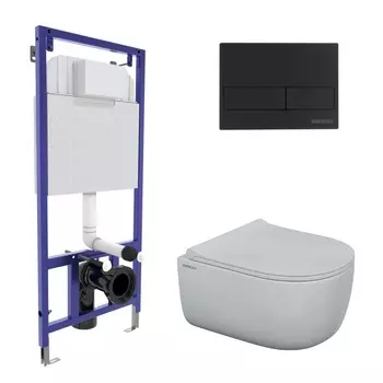 Подвесной унитаз с инсталляцией Berges 4в1 (инсталляция Novum525 + унитаз Ego rimless + кнопка L5 SoftTouch + сиденье микролифт)