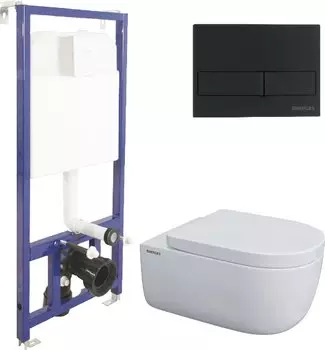 Подвесной унитаз с инсталляцией Berges 4в1 (инсталляция Novum525 + унитаз Ego XL 54см + кнопка L5 SoftTouch + сиденье микролифт T