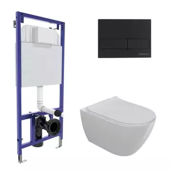 Подвесной унитаз с инсталляцией Berges 4в1 (инсталляция Novum + унитаз Mascon rimless + кнопка L5 + сиденье микролифт Toma slim)