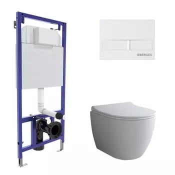 Подвесной унитаз с инсталляцией Berges 4в1 (инсталляция Novum, кнопка L1, унитаз Okus, сидение микролифт Toma slim)