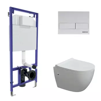 Подвесной унитаз с инсталляцией Berges 4в1 (инсталляция NOVUM525, кнопка L4 Soft Touch белая, унитаз OKUS, сиденье дюропласт Toma Slim SO)