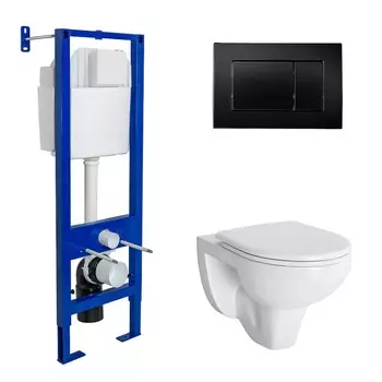 Подвесной унитаз с инсталляцией Berges 4в1 (инсталляция Atom410, кнопка черная SoftTouch, унитаз Gamma, сиденье микролифт)