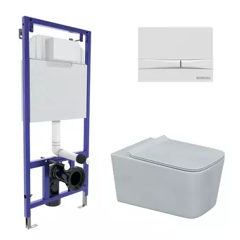 Подвесной унитаз с инсталляцией Berges 4в1 (инсталляция NOVUM525, кнопка F1 белая, унитаз FLOE, сиденье дюропласт FLOE Slim SO)