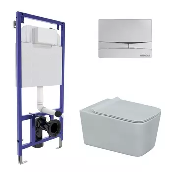 Подвесной унитаз с инсталляцией Berges 4в1 (инсталляция Novum525 + унитаз Floe rimless + кнопка F3 хром + сиденье микролифт Floe s