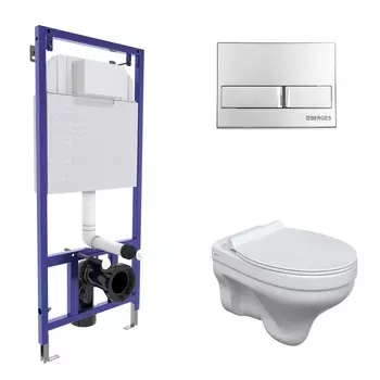 Подвесной унитаз с инсталляцией Berges Novum 42438 кнопка хром, сиденье микролифт, белый