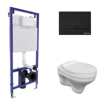 Подвесной унитаз с инсталляцией Berges Novum 42440 кнопка черная, сиденье микролифт, белый