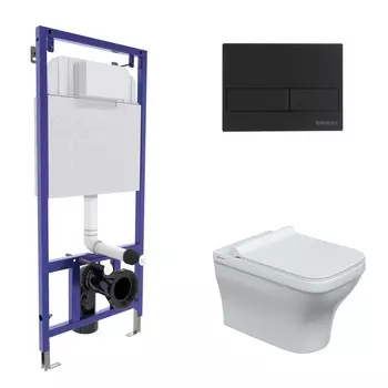 Подвесной унитаз с инсталляцией Berges Novum 42449 кнопка черная, сиденье микролифт, белый