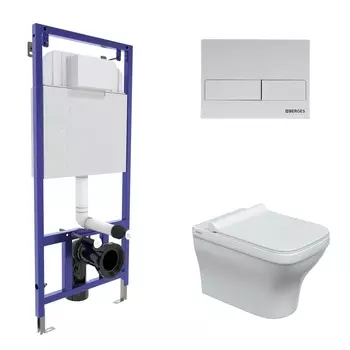 Подвесной унитаз с инсталляцией Berges Novum 42455 кнопка белая, сиденье микролифт, белый