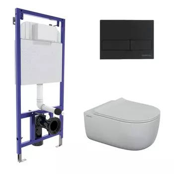 Подвесной унитаз с инсталляцией Berges Novum 43204 кнопка черная, сиденье микролифт, белый