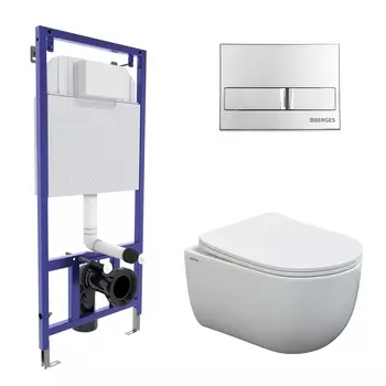 Подвесной унитаз с инсталляцией Berges Novum 43237 кнопка хром, сиденье микролифт, белый