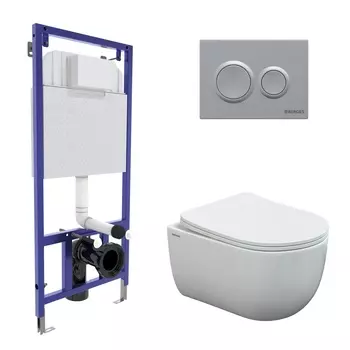 Подвесной унитаз с инсталляцией Berges Novum 43240 кнопка хром, сиденье микролифт, белый