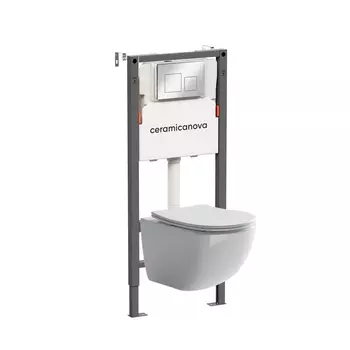 Подвесной унитаз с инсталляцией Ceramica Nova Forma CN3009_121002CH, кнопка хром глянцевый