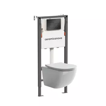 Подвесной унитаз с инсталляцией Ceramica Nova Forma CN3009_121002MB, кнопка черная матовая