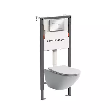 Подвесной унитаз с инсталляцией Ceramica Nova Mono CN1905_121002CH, кнопка хром глянцевый