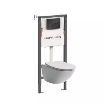 Подвесной унитаз с инсталляцией Ceramica Nova Mono CN1905_121001MB, кнопка черная матовая