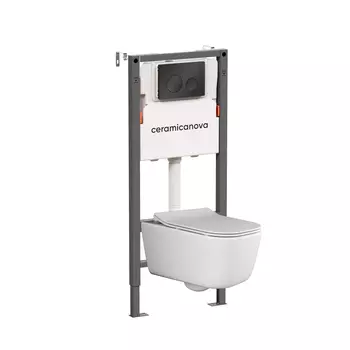 Подвесной унитаз с инсталляцией Ceramica Nova New day CN3005_121001MB, кнопка черная матовая