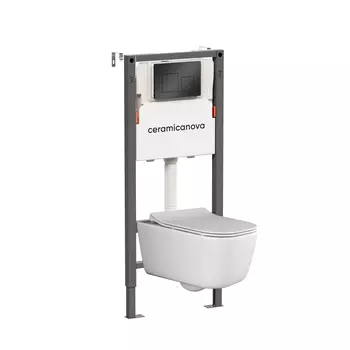 Подвесной унитаз с инсталляцией Ceramica Nova New day CN3005_121002MB, кнопка черная матовая