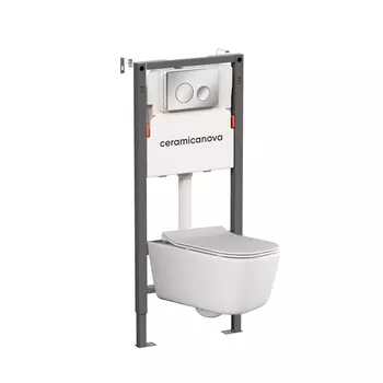 Подвесной унитаз с инсталляцией Ceramica Nova New day CN3005_121001CH, кнопка хром глянцевый