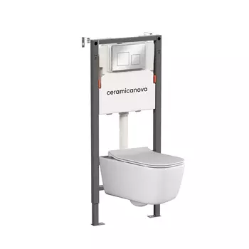 Подвесной унитаз с инсталляцией Ceramica Nova New day CN3005_121002CH, кнопка хром глянцевый