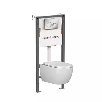 Подвесной унитаз с инсталляцией Ceramica Nova Play CN3001_121001CH, кнопка хром глянцевый