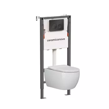 Подвесной унитаз с инсталляцией Ceramica Nova Play CN3001_121001MB, кнопка черная матовая
