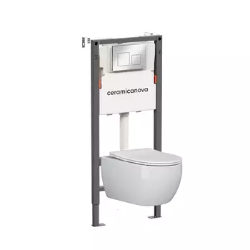 Подвесной унитаз с инсталляцией Ceramica Nova Play CN3001_121002CH, кнопка хром глянцевый