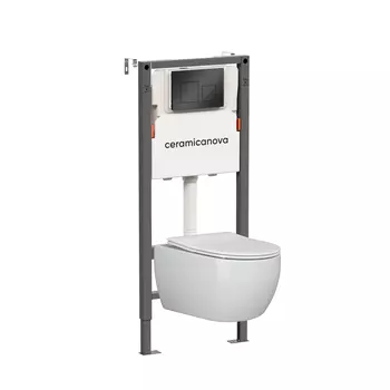 Подвесной унитаз с инсталляцией Ceramica Nova Play CN3001_121002MB, кнопка черная матовая