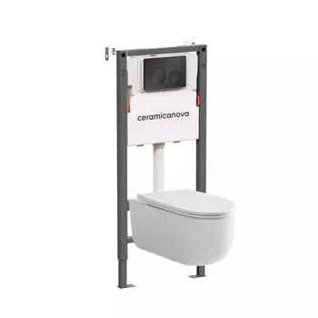 Подвесной унитаз с инсталляцией Ceramica Nova Ulma CN4006_121001MB, кнопка черная матовая