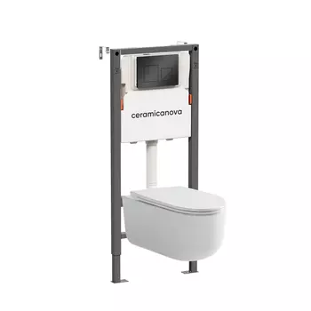 Подвесной унитаз с инсталляцией Ceramica Nova Ulma CN4006_121002MB, кнопка черная матовая