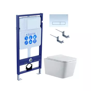 Подвесной унитаз с инсталляцией и кнопкой Aquatek Либра New SET AQUATEK ЛИБРА N KDI21 безободковый, с крышкой микролифт, белый, кнопка белая