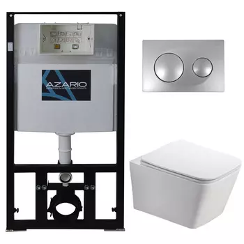 Подвесной унитаз с инсталляцией и кнопкой Azario Nova AZ-8010-1000+AZ-8200-0011+AZ-2216 SP безободковый, с крышкой микролифт, белый, кнопка хром