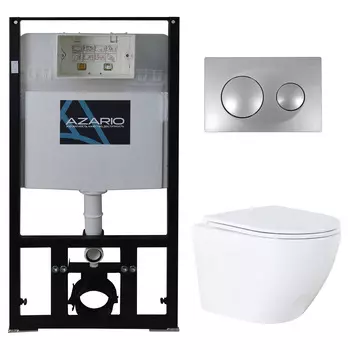 Подвесной унитаз с инсталляцией и кнопкой Azario Grado AZ-8010-1000+AZ-8200-0011+AZ-0046N безободковый, с крышкой микролифт, белый, кнопка хром