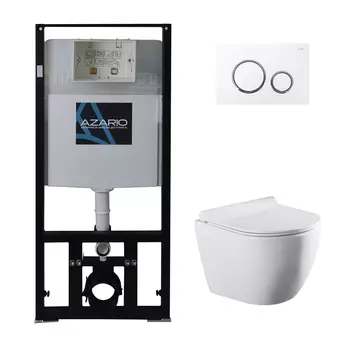Подвесной унитаз с инсталляцией и кнопкой Azario Geno AZ-8010-1000+AZ-8200-0045+AZ-2196D безободковый, с крышкой микролифт, белый, кнопка белая