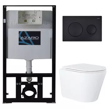 Подвесной унитаз с инсталляцией и кнопкой Azario Teramo AZ-8010-1000+AZ-8200-0013+AZ-0053 безободковый, с крышкой микролифт, белый, кнопка черная